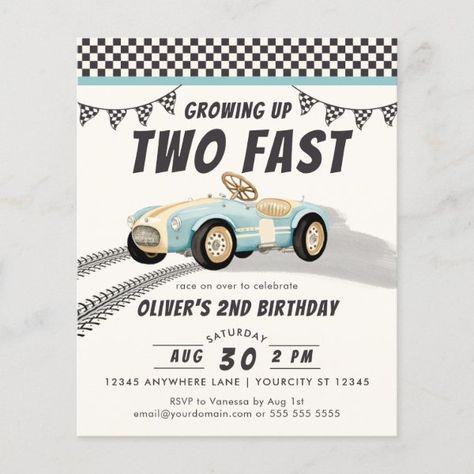 Two Fast Race Car Boy 2nd Birthday Party Budget Birthday Party Budget, Race Theme, Party Budget, Boy 2nd Birthday, Car Birthday Party Invitations, Taco Twosday, Budget Party, Car Birthday Theme, Boy Birthday Party Themes