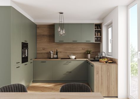 Compact Kitchen - Prestons Kitchens | German Kitchens for Less Kitchen Cabinets End Panels, German Kitchens, Kitchen Vibes, German Kitchen, U Shaped Kitchen, Compact Kitchen, Tall Cabinet, Little Kitchen, Handle Cabinet