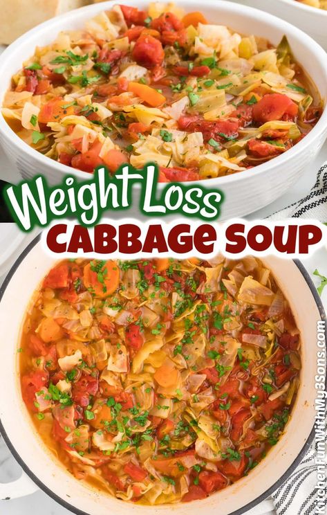 With fresh veggies, fire roasted tomatoes, and a handful of spices, this Cabbage Soup is both healthy and super flavorful! Enjoy for a light dinner or pair with a side for a heartier meal. Ready in just over 30 minutes and perfect for freezing! Best Cabbage Soup Diet Recipe, Weight Watcher Cabbage Soup, Fat Burning Cabbage Soup Recipes, Cabbage Fat Burning Soup Recipes, 3 Day Cabbage Soup Diet, Keto Cabbage Roll Soup, Cabbage Soup Fat Burning, Cabbage Patch Soup, Crockpot Cabbage Soup