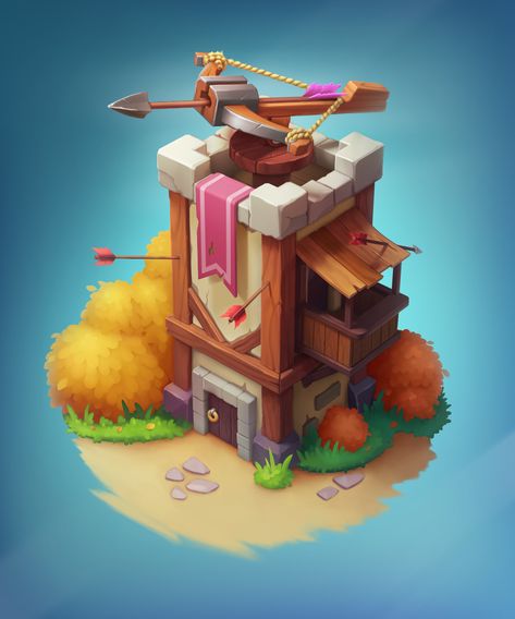 Stylised 3d Environment, Tower Defense Concept Art, Tower Defense Game, Tower Concept Art, Stylized House, Castle Cartoon, Tower Games, Dragon House, Cartoon House