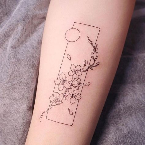 Fine Line Cherry Blossom, Evermore Tattoo, Frame Tattoo, Korea Tattoo, Enough Tattoo, Roots Tattoo, Happiness Tattoo, Framed Tattoo, Self Love Tattoo