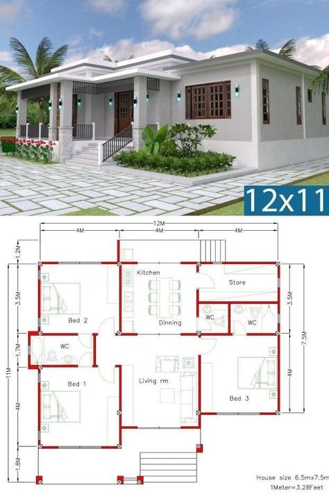 Modern Bungalow House Plans, Three Bedroom House Plan, Bungalow Style House, Bungalow Style House Plans, Affordable House Plans, Two Story House, Modern Bungalow House, Building House Plans Designs, Building Plans House