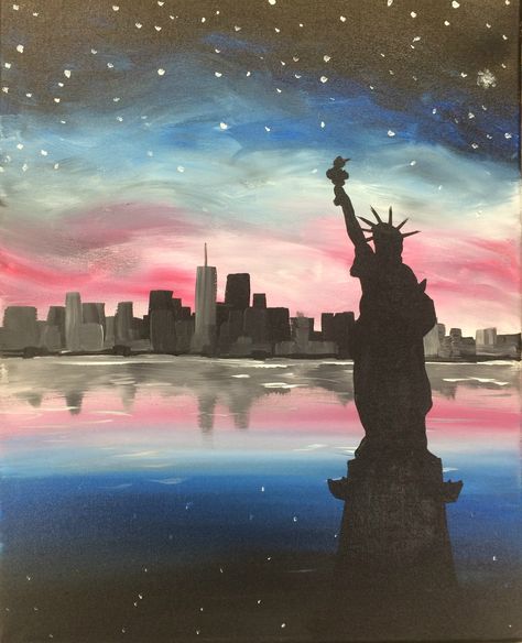 New York City Painting, Skyline Painting Easy, New York Skyline Drawing, New York Painting Easy, Easy New York Painting, City Skyline Painting Easy, New York Skyline Painting, New York City Painting Easy, New York Skyline Painting Easy