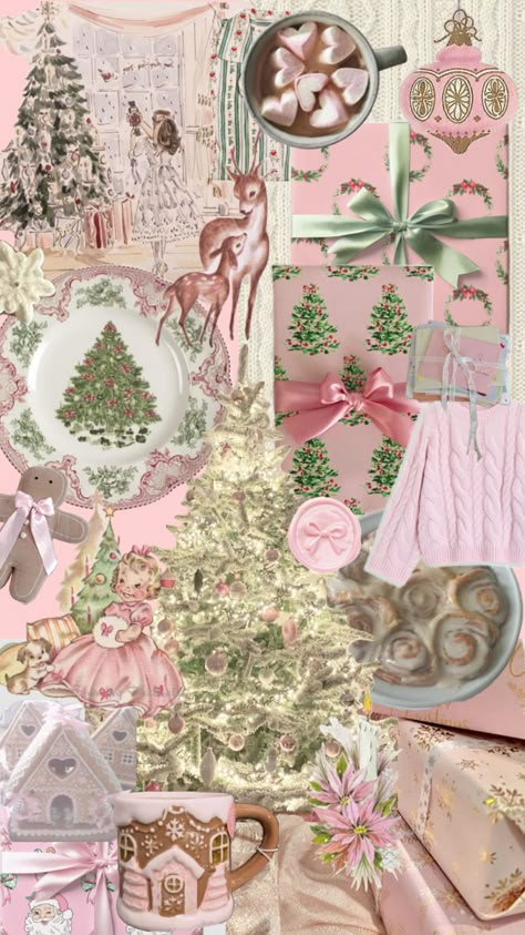 #christmas #pinkchristmas #pinkaesthetic #christmastime #vibes #wallpaper Pink Christmas Wallpaper Collage, That Girl Christmas Wallpaper, Pastel Christmas Background, Pinkmas Aesthetic Wallpaper, Pink Christmas Collage Wallpaper, Vintage Pink Christmas Wallpaper, Pastel Christmas Wallpaper, Nails Palette, Pink December