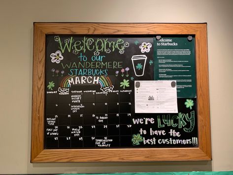 Starbucks Community Board, Starbucks Community Board Ideas, Chalk Art Coffee, Starbucks Art, Coffee Shop Signs, Green Apron, Womens Month, Starbucks Diy, Starbucks Green