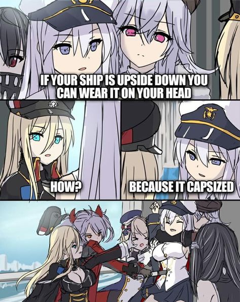 Anime Military, Azur Lane, Anime Jokes, Anime Memes Funny, Anime Meme, Funny Cartoons, Anime Comics, Funny Comics, Cute Anime Character