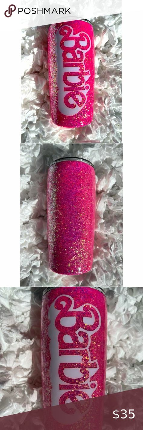 Custom Barbie Pink Glitter 20oz Stainless Steel Tumbler Cup Barbie Tumbler Cup Ideas, Barbie Glitter Tumbler, Barbie Tumbler Ideas, Barbie Tumbler Cup, Barbie Tumbler, Tumblr Cup, Stencil Logo, Epoxy Projects, Custom Barbie