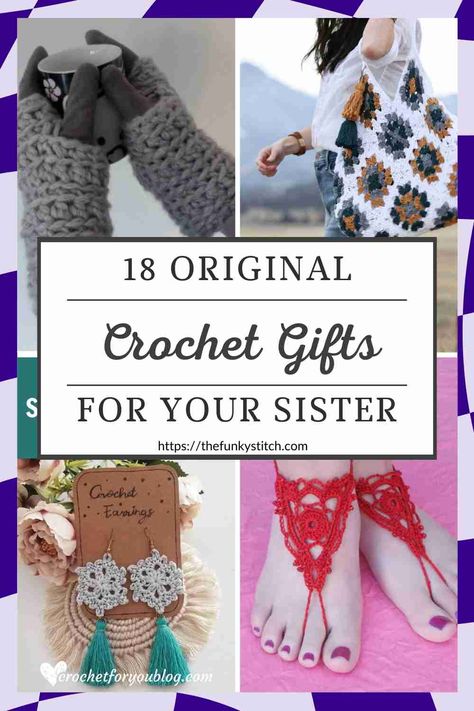 If you're looking for a cool crochet gift to make your sister, look no further. Here you'll find original items you can crochet including all the patterns! Crochet Sister Gifts, Crochet For Sister, Crochet Bridesmaid Gifts, Crochet Gifts For Sister, Gift Ideas For Your Sister, Diy Birthday Gifts For Sister, Crochet Gift Ideas, Cool Crochet, Little Sister Gifts