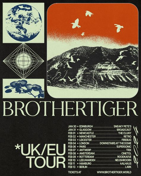 tour poster for @brothertiger 🌍🕊️ always grateful for his trust 🙏🏻 #graphicdesign #posterdesign #flyerdesign #itsnicethat #digitalarchive… | Instagram Always Grateful, Concert Poster Design, Music Festival Poster, Tour Poster, Poster City, About Music, Artist Interview, Its Nice That, Tour Posters