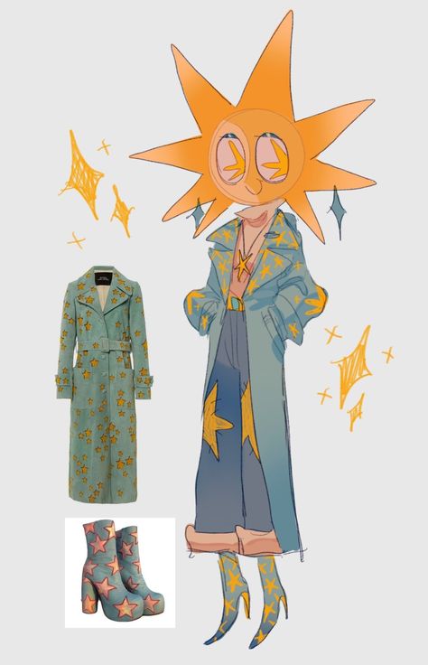 Werid Core Character, Stars Character Design, Sun And Moon Character Design, Sun Inspired Outfit, Weird Character Design, Sun Character Design, Moon Character Design, Star Character Design, Fairy Character Design