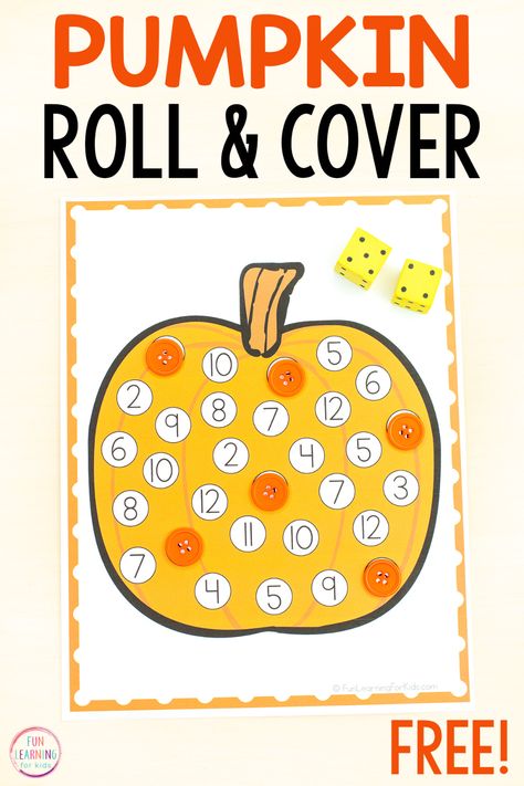 Pumpkin Math Activities, Fall Math Centers, Pumpkins Kindergarten, Roll And Cover, Pumpkin Math, Circle Time Activities, Pumpkin Activities, Fall Math, Free Preschool Printables