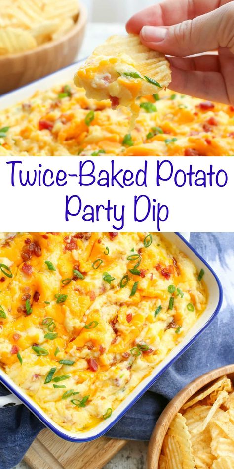 Twice Baked Potato Party Dip - get the recipe at barefeetinthekitchen.com Potato Superbowl Recipes, Potato Party Recipes, Potato Recipes Appetizers, Dip Recipes Vegetarian, Potato Party Food, Potatoe Appetizer, Baked Potato Party, Dip Ideas For Party Snacks, Vegetarian Dip Recipes