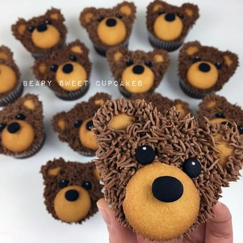 Easy Teddy Bear Cupcakes, Teddy Bear Birthday Cupcakes, Teddy Bear Theme Desserts, Bear Themed Birthday Party Food, Teddy Bear Picnic Cupcakes, Bear Cupcakes Baby Shower Teddy, Beary First Birthday Cupcakes, Teddy Bear Food Ideas, Bear Themed Cupcakes