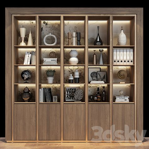 Modern luxury wooden bookshelf GHS-2368 - Rack - 3D Models Modern Luxury Bookcase, Modern Luxury Bookshelves, Office Rack Design, Book Rack Design Bookshelves, Book Shelf Partition, Book Shelf Design Modern, Kitchen Bookshelf Ideas, Luxury Bookshelf, Crockery Unit Ideas