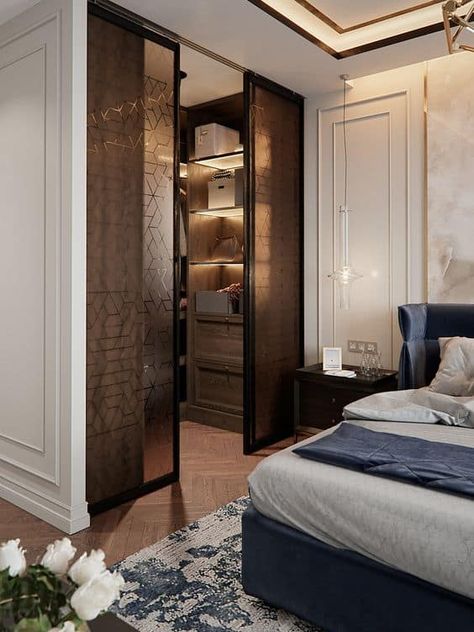 What if I told you there’s a part of most bedrooms that’s often forgotten during decorating, and it can change a room from average to stunning? That’s... | 3-Get-Patterned-Frosted-Doors-for-a-Semi-Private-Look #ClosetDoors #closetdoor #bedroomdecor #bedroom #closet #closetdecor #decoratedlife Dream Closet Design, Luxury Closets Design, Luxury Bedroom Design, Wardrobe Room, Closet Decor, Dekorasi Kamar Tidur, Bedroom Closet Design, Wardrobe Design Bedroom, Bedroom Bed Design