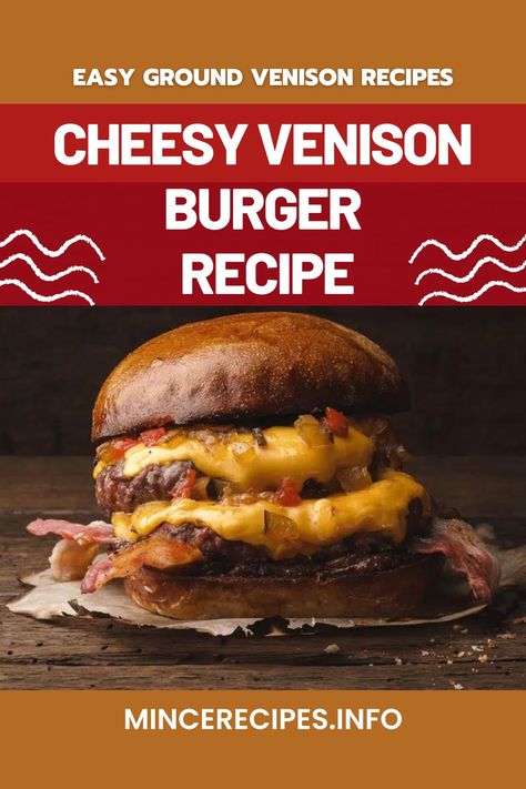 This Cheesy Venison Burger Recipe is Easy Ground Venison Recipes to try as a weeknight meal. Check out how you can surprise your guests too with the goodness of this burger! #Burgers #EasyRecipes #GroundVenisonRecipes #EasyRecipes #EasyWeeknightMeals Easy Ground Venison Recipes, Easy Venison Recipes, Recipes Venison, Ground Venison Recipes, Venison Burgers, Cheddar Burger, Minced Meat Recipe, Ground Venison, Ground Meat Recipes