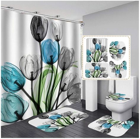 9 Bathroom Curtain Set, Flower Shower Curtain, Shower Curtain Sizes, Toilet Lid Cover, Flower Shower, Retro Chair, Bath Mat Sets, Toilet Covers, Wall Ornaments