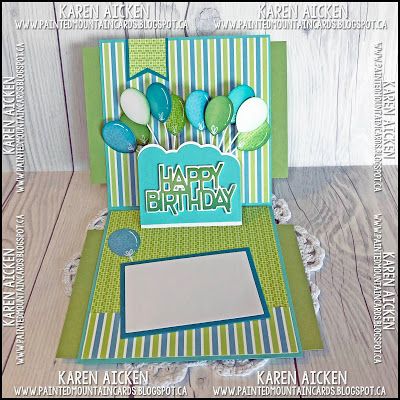 Interactive Cards, Best Pens, Green Cards, Card A, Cards Ideas, Mountain Paintings, Fun Fold Cards, Square Card, Balloon Bouquet