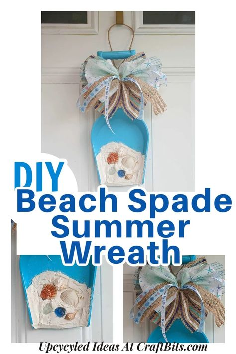 DIY Beach Keepsake Shovel Summer Wreath — CraftBits.com Foam Wreaths, Beach Keepsakes, Beach Wreaths, Trending Crafts, Diy Beach, Rug Tutorial, Beach Wreath, Wedding Crafts Diy, Beach Diy