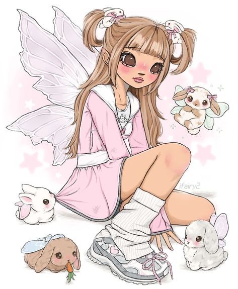 florence ♡︎ | Ig cropping will be the ruin of me and my drawings - & yes, I can't stop adding wings to everything I draw, it's an addiction. Reference… | Instagram Kawaii Fairy Drawing, Eye With Wings Drawing, Free Oc Drawing, Pink Drawings, Bunny Fairy, Pretty Pfp, Pink Drawing, Fairy Drawings, Bunny Drawing