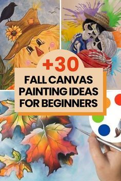 Easy Fall Scenes To Paint, Painting A Pumpkin On Canvas, Easy Fall Pictures To Paint, Fall Pictures To Paint On Canvas, Ideas For Mini Canvases, Easy Painting Tutorials For Beginners, How To Paint Fall Leaves, Gnome Painting Ideas On Canvas, Fall Canvas Painting Ideas For Kids