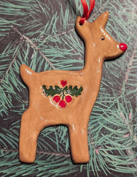 Glaze Colors, Rudolph The Red, Red Nosed Reindeer, Hand Painted Ornaments, Reindeer Christmas, Ceramic Christmas, Inspirational Art, Christmas Reindeer, Red Ribbon