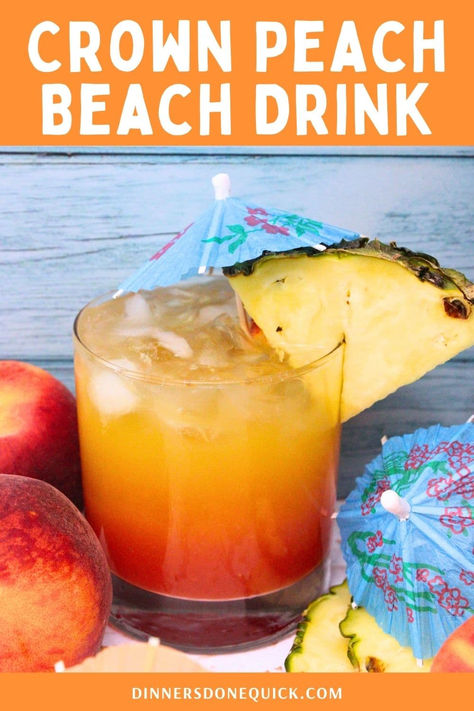 Experience a tropical escape with our Crown Peach Beach Drink! This refreshing cocktail combines the smooth taste of Crown Royal Peach whiskey with a hint of pineapple and orange juice. Perfect for summer gatherings or a relaxing evening by the pool. Pin and follow our easy recipe to make this delicious drink and bring a taste of the beach to your home. Cheers! #CrownRoyalPeach #CrownRoyal #CrownRoyalDrinks #BeachCocktail #SummerDrinks #EasyCocktailRecipes Peach On The Beach Drink, Peach Crown Royal, Peach Mixed Drinks, Peach Beach, Peach Crown Royal Drink Recipes, Crown Royal Peach Drinks Recipes, Peach Crown Royal Recipes, Crown Peach Drink Recipes, Tropical Cocktail Recipes