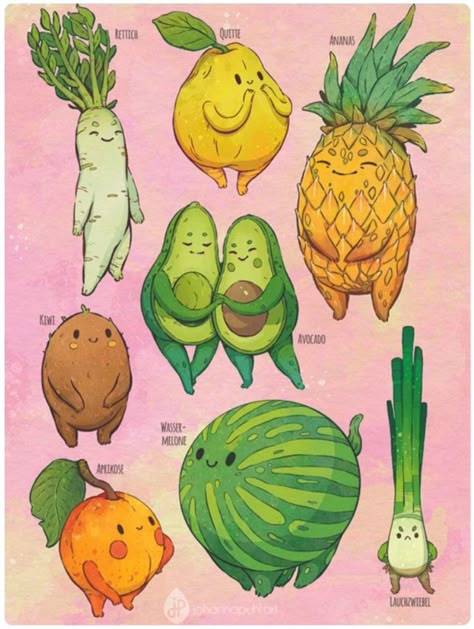 Veggie Art, Japon Illustration, Stickers Magnets, 캐릭터 드로잉, Food Drawing, Food Illustrations, Art Portfolio, Inspired By Nature, Creature Design