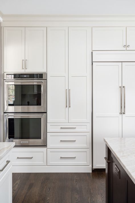 Extra Tall Upper Kitchen Cabinets, Large Handles On Kitchen Cabinets, Tall White Kitchen Cabinets, Floor To Ceiling Cabinets Around Fridge, Kitchen Cabinets To Ceiling 10 Ft, Stacked Kitchen Cabinets To Ceiling, 10 Ft Ceiling Kitchen Cabinets, Full Wall Pantry Cabinets, Long Cabinets Kitchen