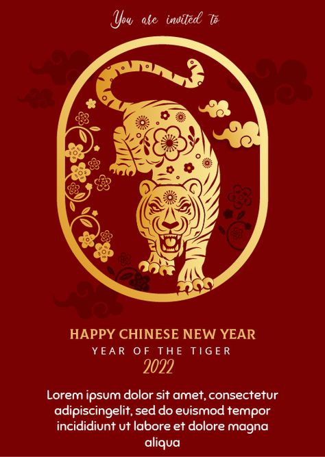 Chinese New Year 2022 Greeting Poster With Golden Tiger Shio Vector Illustration#pikbest#templates Chinese New Year 2022, New Year Poster, Chinese New Year Poster, Greeting Poster, Year Poster, Chinese New Year Greeting, Golden Tiger, New Years Poster, New Year 2022