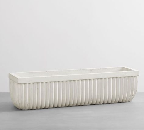 Concrete Fluted Planters | Pottery Barn Fluted Planter, Window Box Planters, Box Planters, Traditions Around The World, Trough Planters, Small Entryways, Window Planter Boxes, Outdoor Cushion Covers, Fiber Cement