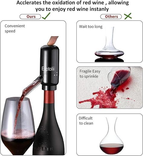 Exptolii Electric Wine Aerator Pourer, Automatic One-Touch Wine Decanter and Wine Dispenser Pump Wine Oxidizer for Red and White Wine Wine Basics, Wine Aerator Pourer, Wine Dispenser, Wine Aerator, Wine Preserver, White Wines, Gift Kit, Press The Button, Household Gadgets