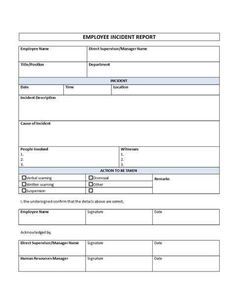 Evaluation Employee, Incident Report Form, Incident Report, Case File, Restaurant Ideas, Human Resource, Form Template, Hr Management, Certificate Design