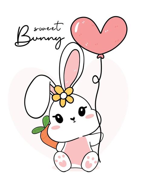 Cute sweet happy white bunny baby holding heart shape balloon and hidning carrot, sweet adorable bunny, cartoon drawing outline vector Bunny Cartoon Drawing, Heart Shape Balloon, Hug Illustration, Bunny Illustration, Bunny Cartoon, Balloon Cartoon, Holding Heart, Ladybug Crafts