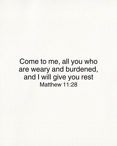 Rest in Jesus is essential because it goes beyond physical relaxation; it offers a deep, spiritual peace that only He can provide. In Matthew 11:28-30, Jesus invites us to come to Him when we are weary and burdened, promising to give us rest. This rest is rooted in the assurance that we don’t have to strive for acceptance or carry the weight of our struggles alone. Jesus carries our burdens, offers forgiveness, and grants us peace with God, which leads to true rest for our souls. Resting in H... Come To Me All Who Are Weary And I Will Give You Rest, Matthew 11:28, Matthew 10:38-39, Rest In Peace Quotes, Mathew 6:31-34, I Am With You Always Matthew 28:20, Matthew 11 28 30, Matthew 6:9-13 Lord's Prayer, Peace Quotes