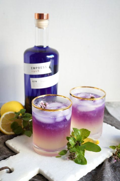 purple basil gin fizz | The Baking Fairy Purple Gin, Basil Syrup, Alcoholic Recipes, Empress Gin, Basil Simple Syrup, Purple Basil, Hey Bartender, Purple Cocktails, Gin Recipes