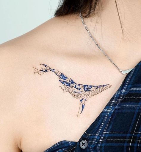 Blue Tattoo Ideas, Austin Tattoo, Blue Ink Tattoos, Whale Tattoo, Whale Tattoos, Blue Tattoo, Tatuaje A Color, Line Work, Dream Tattoos