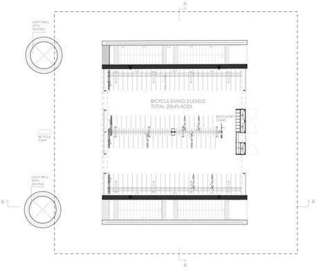 The South Entrance / Tengbom | ArchDaily Bicycle Parking Architecture, Bike Parking Design, Bicycle Parking Design, Parking Plan, World Bicycle Day, Coworking Space Design, Student House, Bicycle Parking, Plan Drawing