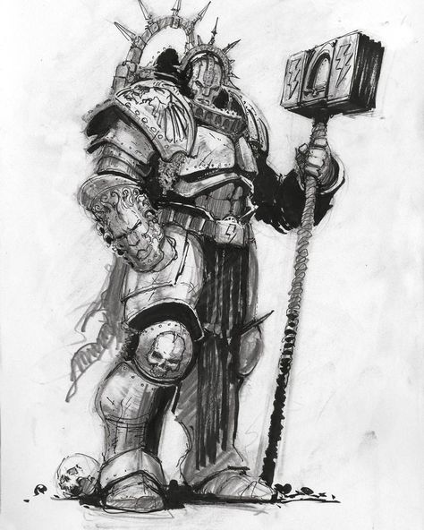 Warhammer Sketch, Warhammer Drawing, Warhammer 40k Tattoo, Monotone Art, Warhammer Painting, Joker Artwork, Fantasy Figures, Warhammer 40k Art, Warhammer Art