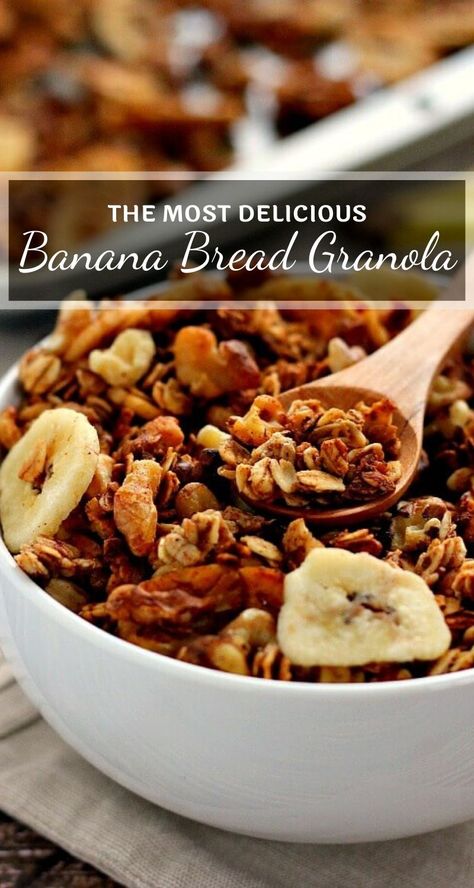 Banana Bread Granola Recipe, Banana Granola Recipe, Restaurant Breakfast Ideas, Fall Farmstand, Dairy Shop, Banana Bread Granola, Granola Homemade, Savory Granola, Banana Granola