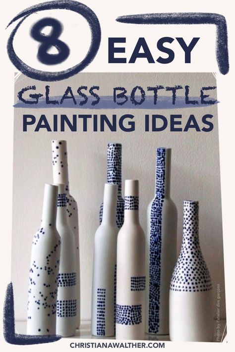 Bottle Painting Ideas, Glass Bottle Painting, Painted Glass Bottles, Glass Bottle Diy, Diy Glass Bottle Crafts, Wine Glass Art, Glass Bottles Art, Wine Bottle Art, Inspired Interiors