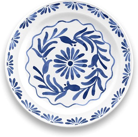 Blue and White, Set of 6 plates Mediterranean Plates, Patterned Plate, Blue Pottery Designs, Blue And White Dinnerware, Mediterranean Aesthetic, Patterned Plates, Hand Painted Plates, Blue Pottery, Diy Pottery