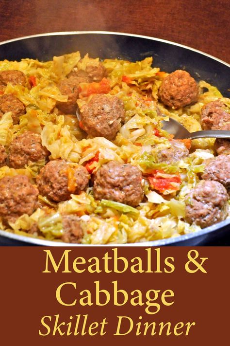 Cabbage And Meatballs, Meatballs And Cabbage Recipe, Meatballs And Cabbage, Meatballs And Rice Recipe, Meatballs With Cabbage, Meet Balls, Cabbage Meals, Skillet Meatballs, Veggie Casserole Recipes