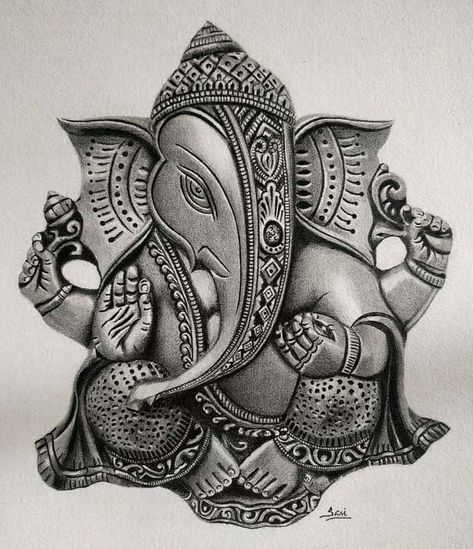 Ganesha Sketch Pencil, Lord Ganesha Sketch, Ganesha Sketch, Ganesha Artwork, Ganesha Drawing, Bengali Art, Ganesha Tattoo, Disney Drawings Sketches, Realistic Pencil Drawings