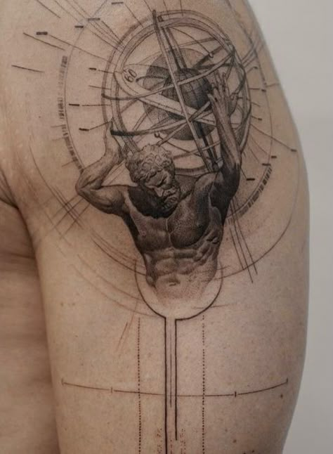 #tattoo #tattoos #inked #tattooart #tattooed #tattooideas #tattoodesign #tattooinspiration #tattoosleeve #tattooflash #inkedgirls #tattooedwomen  #InkLaughs  #TattooFails Cool Art Tattoos, Atlas Tattoo Design, Atlas Tattoos, Ancient Greek Tattoo, Microrealism Tattoo, Greek God Tattoo, Atlas Tattoo, Unique Tattoos For Men, Cool Shoulder Tattoos