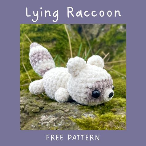 g i n a | LYING RACCOON FREE PATTERN🩶🌿 another free pattern is finally here! i hope everyone enjoys making their own raccoon! & big thank you to… | אינסטגרם Yarn Projects Crochet, Crochet Baby Projects, Easy Crochet Animals, Crochet Eyes, Beginner Crochet Tutorial, Quick Crochet Patterns, Crochet Animals Free Patterns, Kawaii Crochet, Beginner Crochet Projects