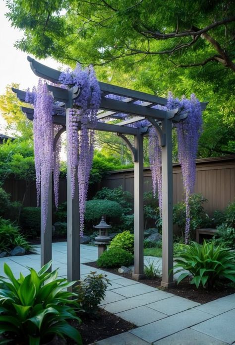 Wisteria Trellis, Japanese Backyard, Tori Gate, Azalea Bush, Stepping Stone Paths, Zen Rock Garden, Backyard Garden Ideas, Beautiful Entryways, Stone Lantern