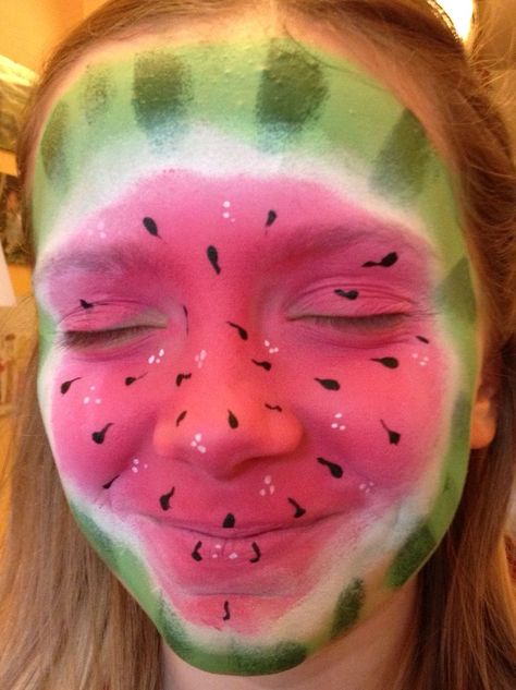 Watermelon Face Paint, Watermelon Makeup, Watermelon Face, Fancy Dress Competition, Face Painting Tutorials, Flower Makeup, Face Painting Easy, Kids Face Paint, Food Costumes