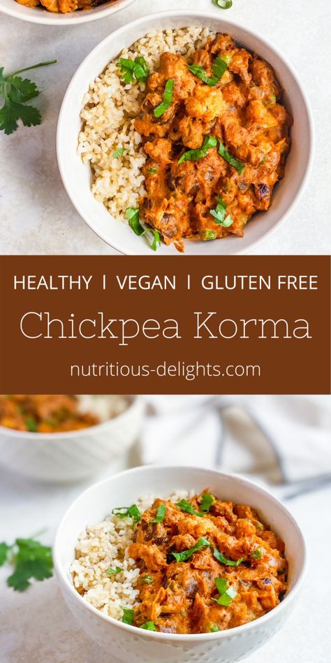 Chickpea Korma Curry, Chickpea Korma, Gluten Free Indian Food, Veggie Korma, Vegan Korma, Tomato Soup Healthy, Sweet Potato Lentil Curry, Indian Vegan, Greek Chickpeas