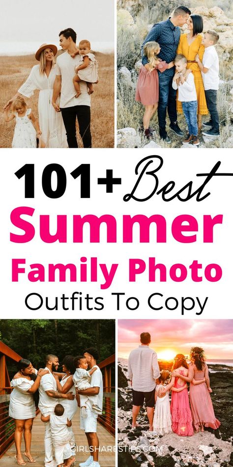 Best summer family photo outfit ideas, expert tips to have perfect family photos, and where to shop stylish family photo outfits | summer family picture outfits | family photo outfits summer | family photo outfits | spring family pictures outfits | spring family pictures | summer family picture outfits outdoor | summer family picture outfits color schemes | summer family picture outfits casual | summer family picture outfits beach | summer family picture outfits blue | end of summer family photo Family Photo Outfits Florida, Family Portrait Outfits Summer Casual, Summer Family Photo Outfits 2024, Clothes For Family Pictures Summer, Beach Pictures Outfits Women, Summer Color Themes For Family Photos, Pink Family Photo Outfits Summer, Outdoor Picture Outfit Ideas, Outfits For Summer Family Photos